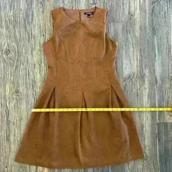 ROZ & ALI Faux Suede Women's 10 Sleeveless Fit and Flare Brown Dress Stretch Zip - Picture 7 of 11